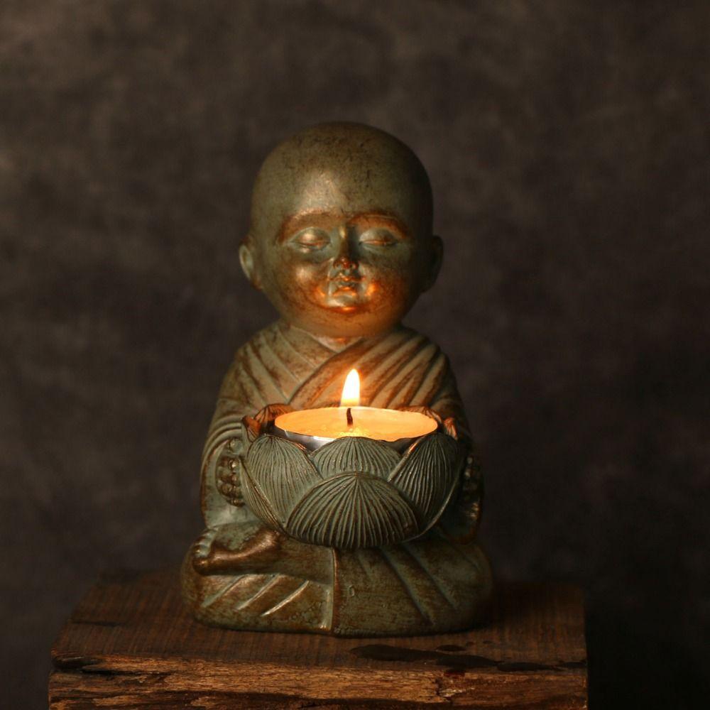 

Antique Monk Candle Holder Mini Little Monk Statue Simple Monk Candlestick Office