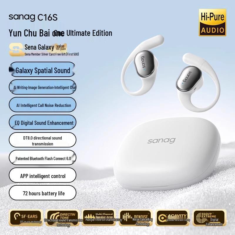 Sanag C16S Ear-Hook Bluetooth Headphones: Open-Ear Design, Ultra-Long Battery Life, 2025 Model