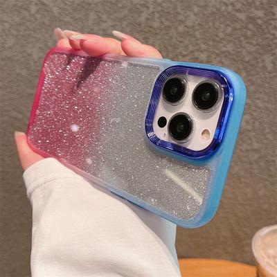 Gradient Shining Glitter Phone Case For Iphone 14 13 12 11 Pro Max 14 Plus 14pro Shockproof Clear Silicone Bumper 2 In 1 Cover