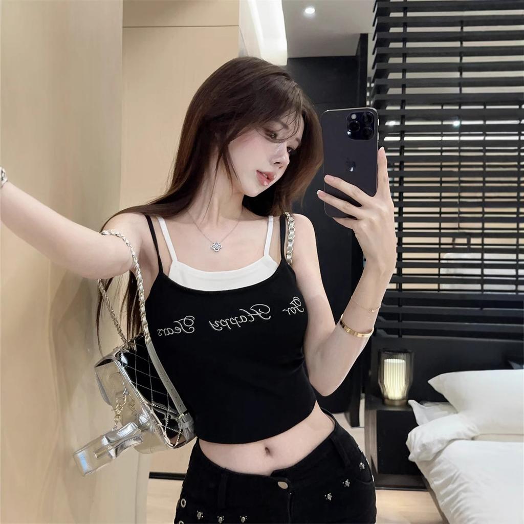 American fake two-piece sling vest for women to wear summer Thai niche sweet hot girl jazz tube top with chest pad