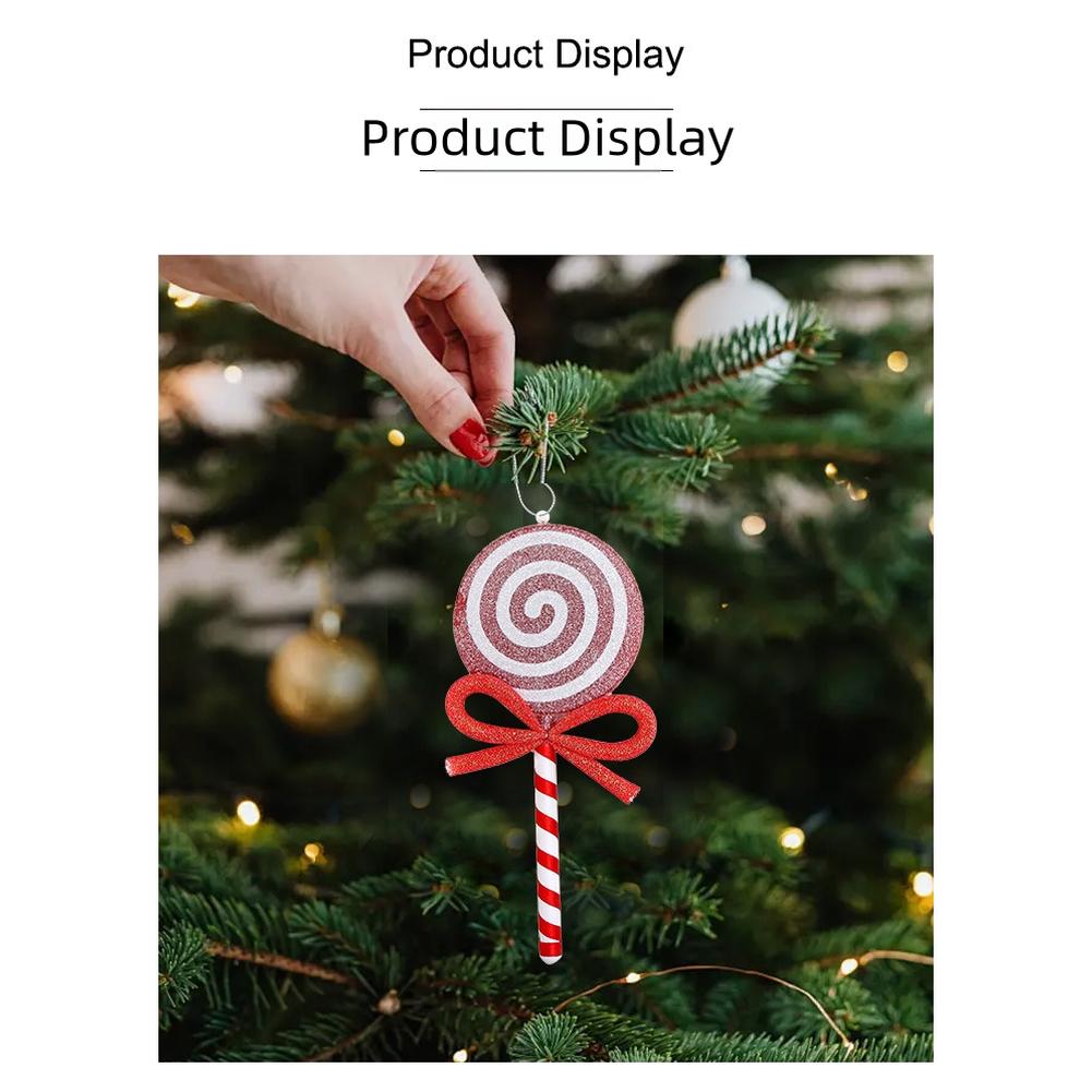 Christmas Candy Lollipop Ornament with Bow for Tree Hanging Indoor and Outdoor Plastic Pendant Holiday Decoration