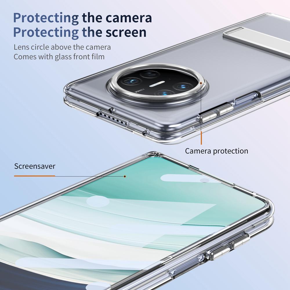 KEYSION Transparent Case for Huawei Mate X6 X5 X3 Hard PC Metal Kickstand Shockproof Phone Cover with Glass Screen Protector