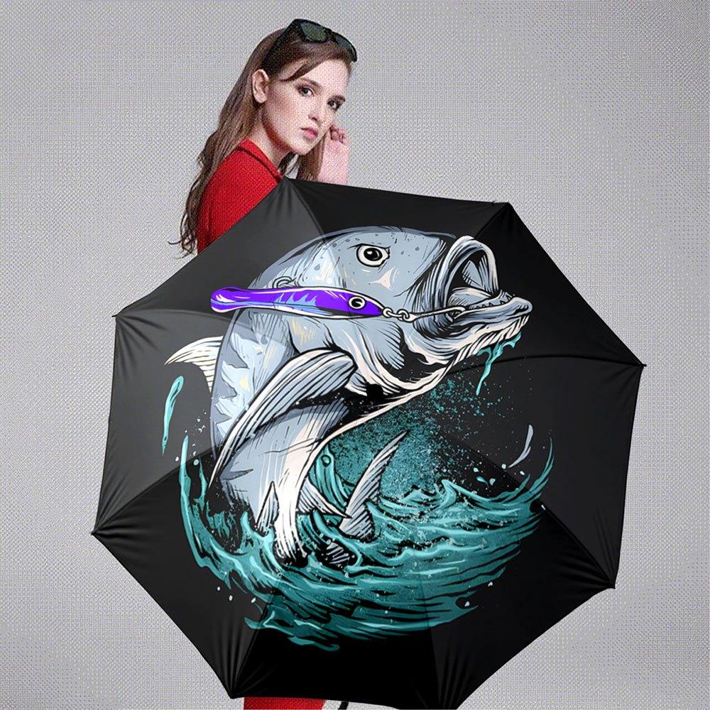 Automatic Folding Umbrella with Fish Lure Design - Portable Collapsible 8-Rib Durable Canopy, Stylish Outdoor Accessory for Ch