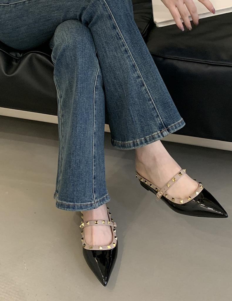 Inner Height Increase Versatile Pointed Rivets Baotou Drag Women's Spring 2025 New European and American One-word Buckle with Women's Cool Slippers