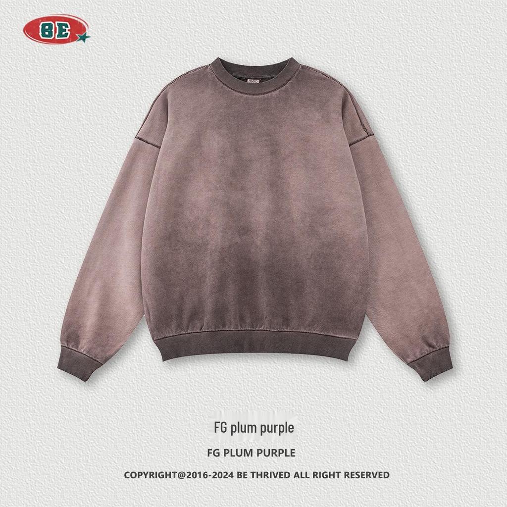 BE Men's Fashion | 2025 Autumn Oversized Round Neck Sweatshirt - European & American Trend, High-Quality, Basic Style, Washed Loose Fit