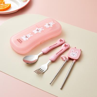 All-in-one Löffel-, Essstäbchen- und Gabelset (einschließlich Löffelablage)_Schleifen-Kaninchen_Hyunwoo_KI0725007