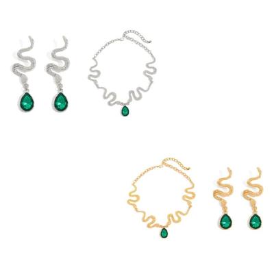 Trendy 3D Snake Shaped Earrings Necklace Accessories With Rhinestones Charm Unisex Gothic Jewelry Accessory