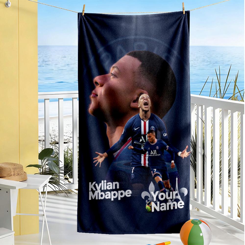 Mbappé Customized Name Beach Towel Super Soft Microfiber Quickdry Fabric Ideal for Travel Outdoor Swim Pool Yoga Surf Camping Hiking Gym Gift Holiday