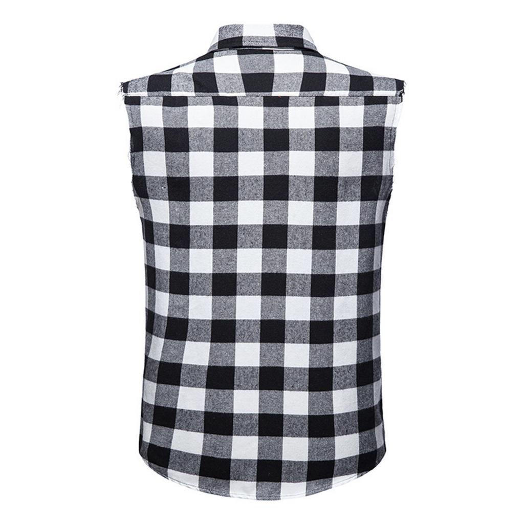 Men's Plaid Shirt With Collar And Pockets Casual And Comfortable Sleeveless Jacket.
