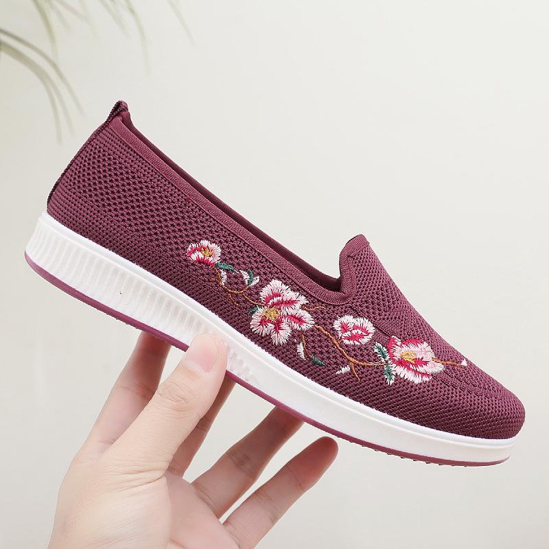 Spring Women's Breathable Fly-knit Slip-on Shoes - Soft Sole, Non-slip, Perfect for Middle-aged and Elderly
