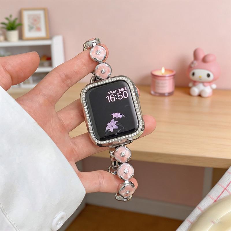 Compatible Bands for Apple S11, iWatch 109876SE, Huawei GT6, Xiaomi 9PRO - Round Bean Drip Glue, Small Flower Design