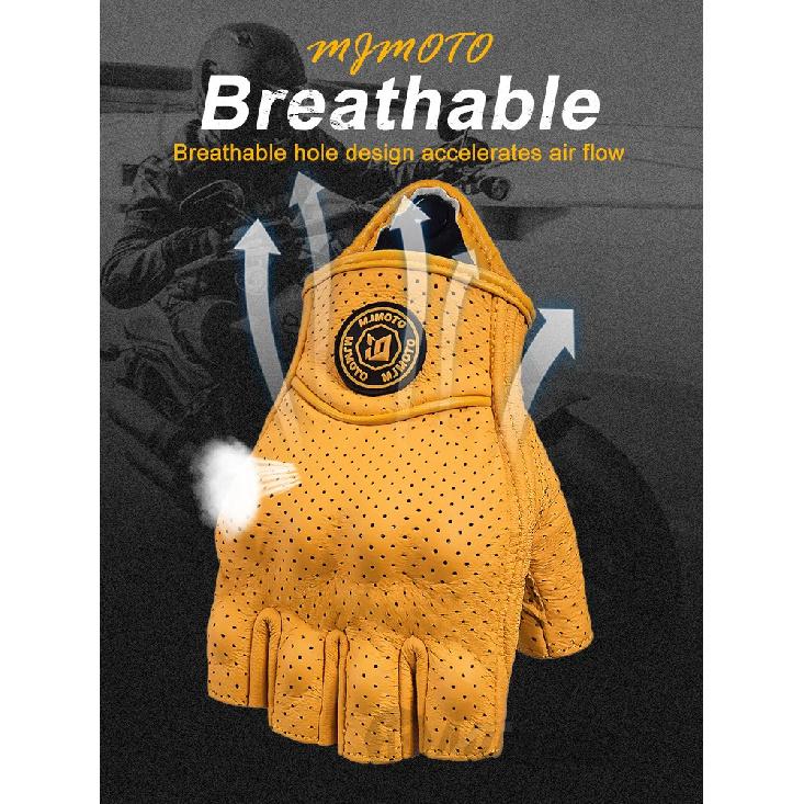 MJMOTO Retro Leder Motorrad Halbfingerhandschuhe Touchscreen Motocross Handschuhe Hartschalen Schutz Motorradhandschuh Atmungsaktiv