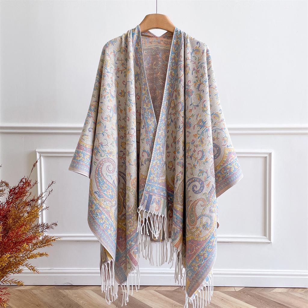 Imitation Cashmere Winter Warm Ponchos Cape Women Scarf Foulard Femme Shawls Jacquard Wraps Floral Pashmina Female Bufanda Mujer