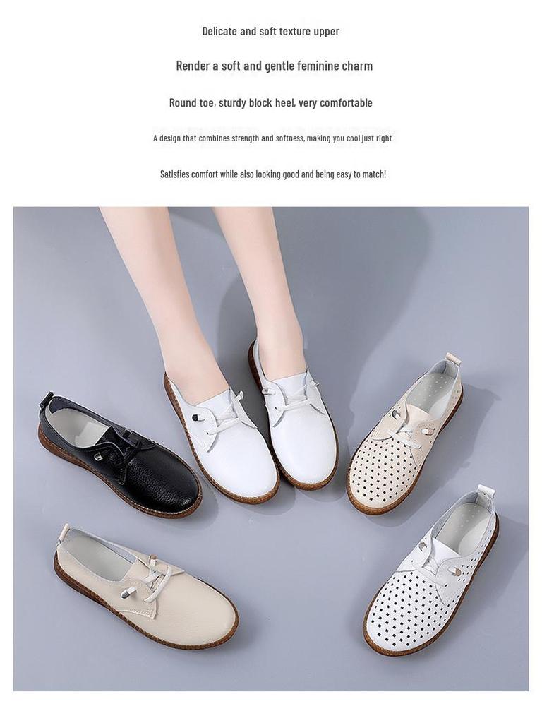 Women's Genuine Leather Slip-On Shoes - Autumn Soft Sole, Non-slip, Casual White Flats