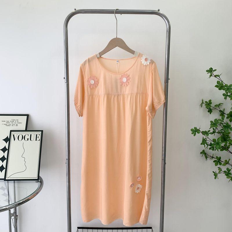 Youth Artificial Cotton Nightdress Women's Summer Sweet Student Short Sleeve Round Neck Pajamas Women's Loose Girl Homewear Night Dress Thin