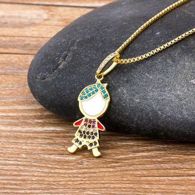 

Fashion Family Rainbow Boy Girl Kids Pendant Chain Necklace for Woman Collares Copper CZ New Year Birthday Christmas Jewelry
