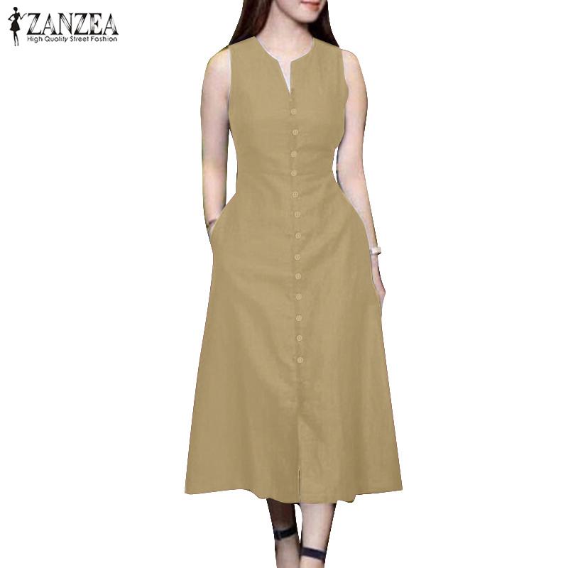 ZANZEA Womens Casual Off Shoulder Summer Sleeveless Dress