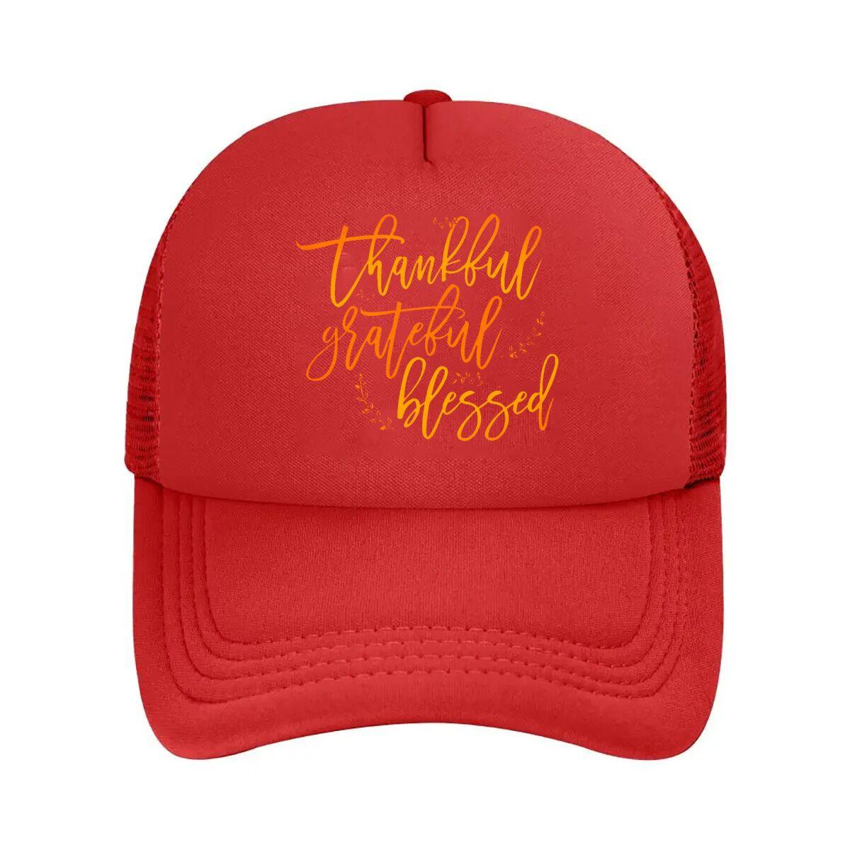 Thankful Grateful Blessed Cotton Graphic Tee Mesh Baseball Cap Hip Hop Adjustable