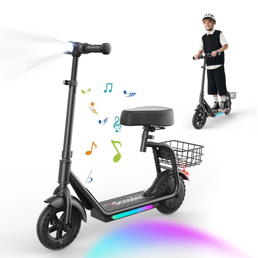 IScooter iK7 Monopattino Elettrico per Bambini con Cestino&Sedile Rimovibile Motore 250W 3 Modalità di Velocità Monopattino per Bambini da 8.5 Pollici