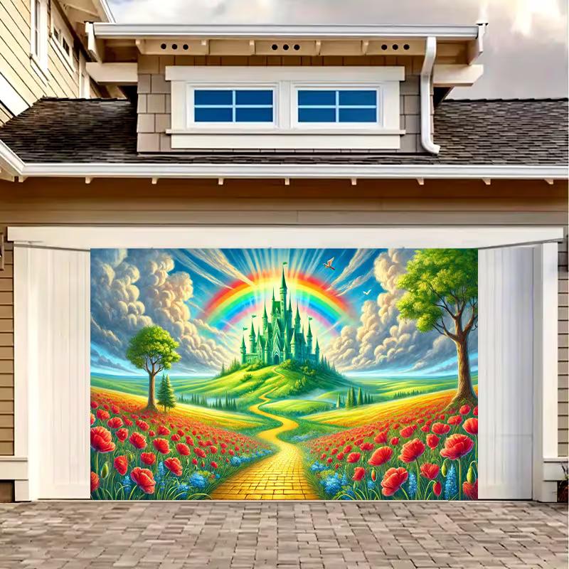 2D Wizard of Oz Green Castle Backdrop Floral Meadow Baby Shower Decor Background Cloth