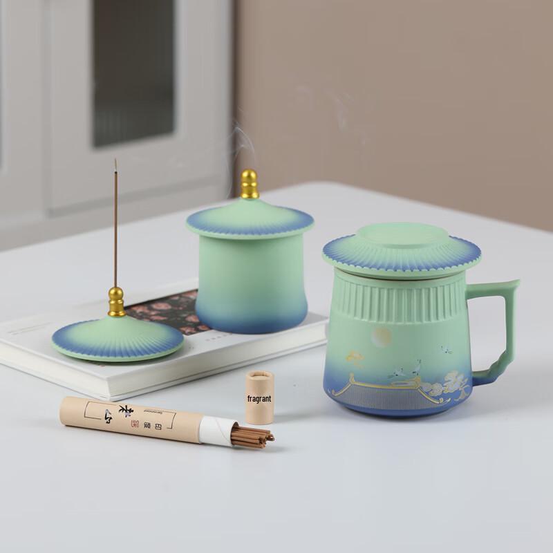 MULTIPOTENT Forbidden City Auspicious Crane Ceramic Tea Set & Sandalwood Gift