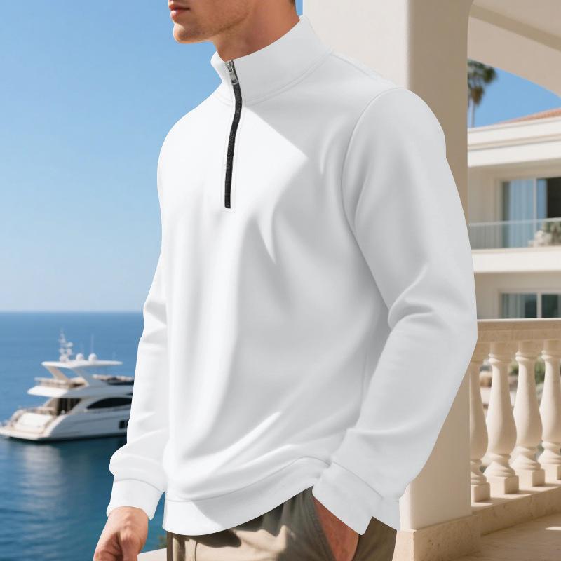 Pulôver Plus Size de Outono/Inverno com Forro de Lã e Meio Zíper, Cor Lisa, Moletom Casual para Homens