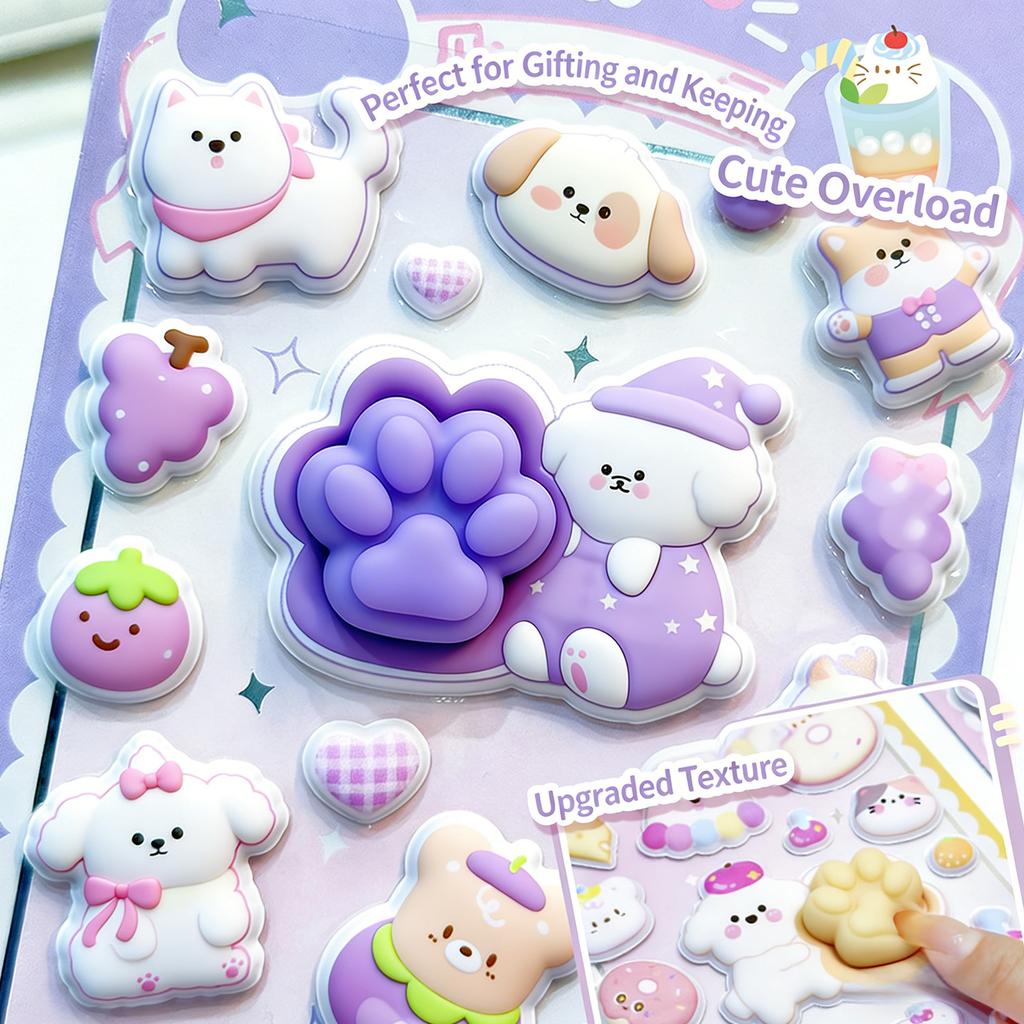 Cute Small Sticker for Kids & Adults, Reusing Tiny Sticker for Scrapbooking Puffier Sticker Sheets Decorative Sticker