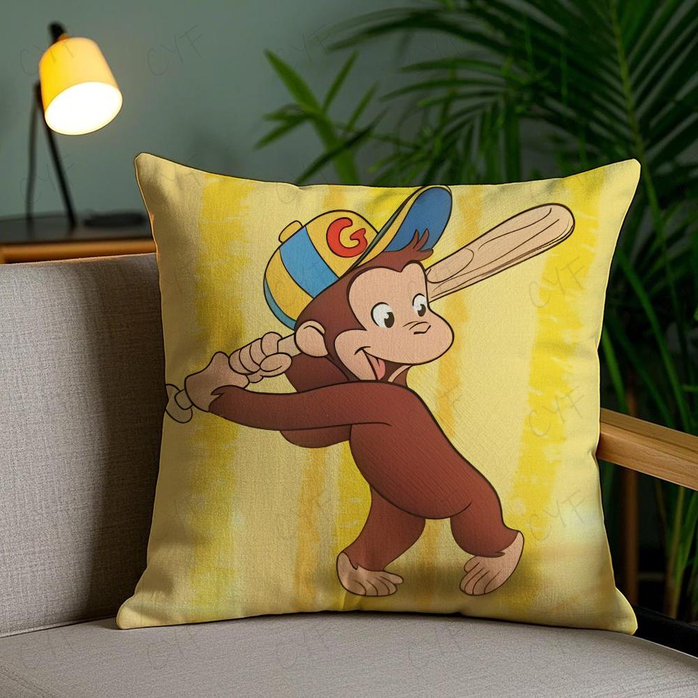 George The Curious Monkey Pillow Case Anti-dustmite Pillowcase Invisible Zipper Silky Short Plush Sofa Cushion Cover