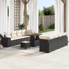 vidaXL 11-Piece Garden Sofa Set with Cushions Black Poly Rattan Acacia, Garden Dining Set 3361980