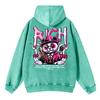 Vintage Womans Acid Wash Hoodies Rich Cartoons Panda Printing Pullovers Pocket Oversize Cotton Hooded Clothes