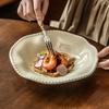 Cream Wind Pearl Edge Ceramic Large Bowl French Tableware Bowl Special-Shaped Bowl Household Salad Bowl Vegetable Bowl Pasta Bowl