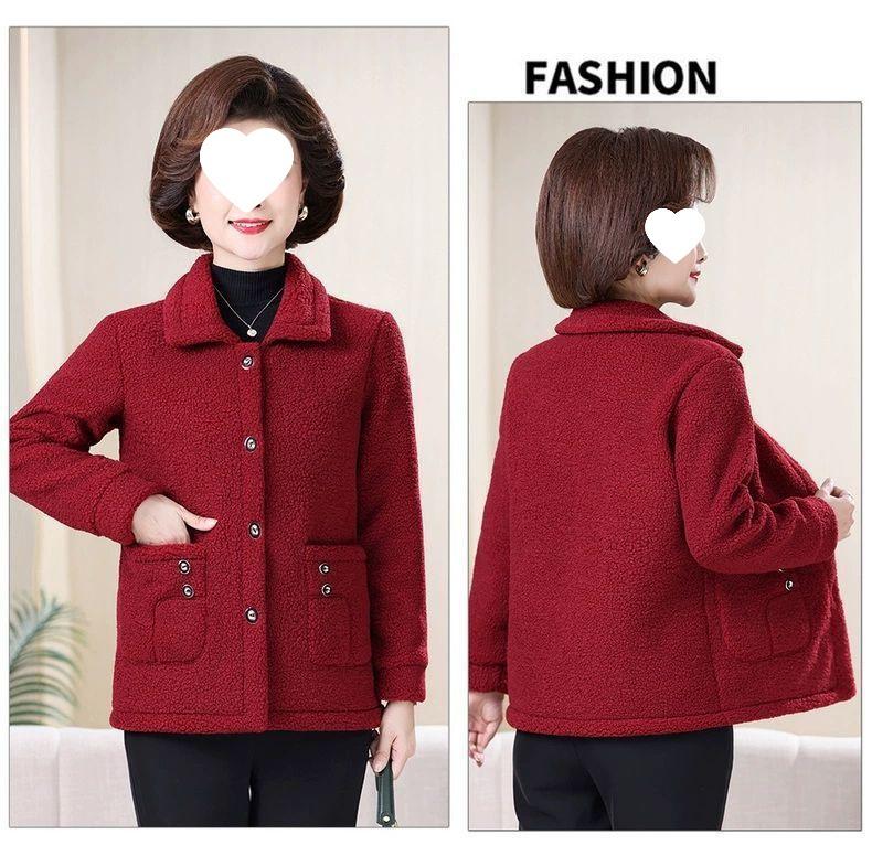Mom's Plus Size Fleece-Lined Cotton Coat – Thick, Particle Fleece Jacket for Autumn/Winter, Stylish & Loose Fit for Middle-Aged Women