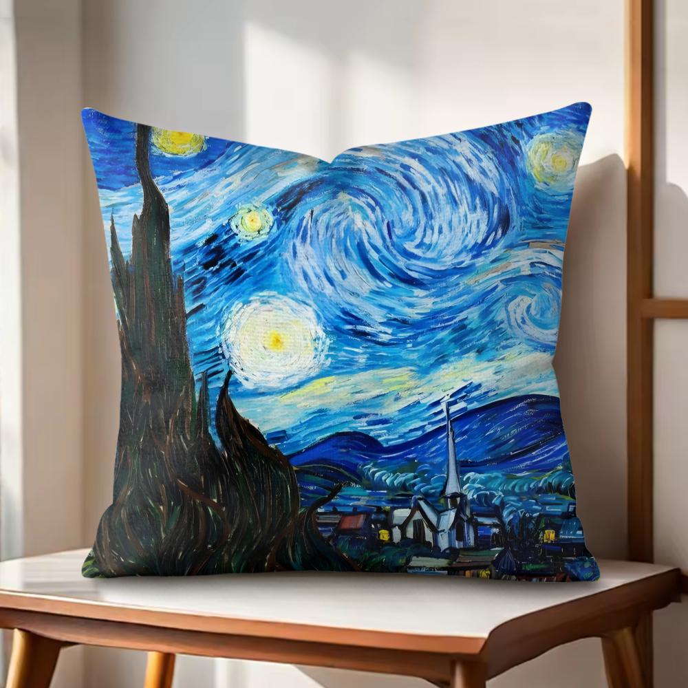 VanGogh oil paintings Cushion Cover Natural Linen Organic Fabric DoubleSided Printing Couch Pillow Covers Home Decor Gift