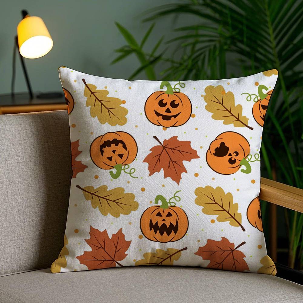 Pillow Case Cute Halloween Scary Pumpkin Holiday Horror Atmosphere Short Plush Double-sided Printing Home Cushion Cover