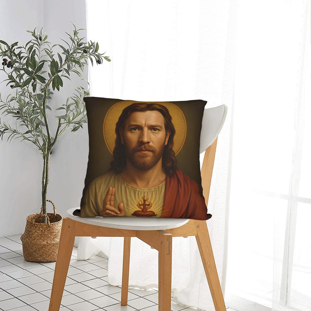 Ewan McGregor jako Ježíš Veselé Velikonoce Povlak na polštář Měkký povlak na polštář Potah na polštář Retro Trendy povlaky na polštář do obývacího pokoje Židle