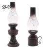 Stable Heavy Candle Holder Miniature Kerosene Lamp Resin Holder, Retro Oil Figurine with Smoked Nostalgic Replica Glass Shade & Carved Base, Tabletop