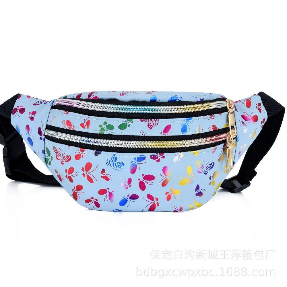 Double Zipper Waist Bag Sports Waist Pack Colorful Printed Small Coin Bags PU Crossbody Bag Running Bags Cycling Shoulder Bags