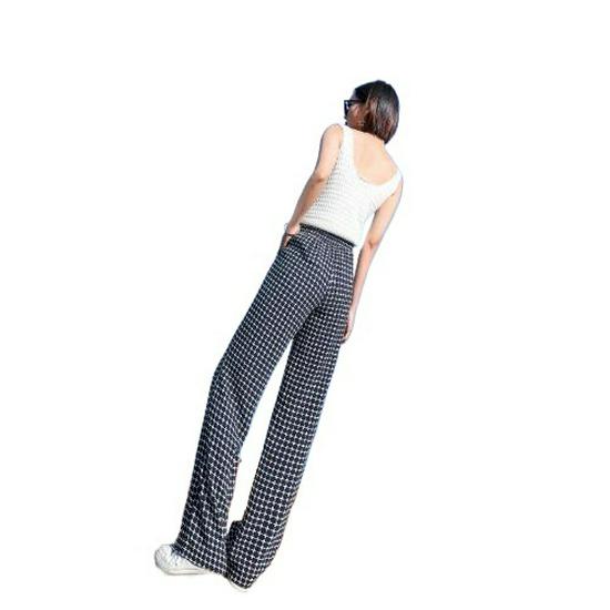 Women's High-Waist Wide-Leg Plaid Pants - Summer Ice Silk, Slimming, Casual, Floor-Length