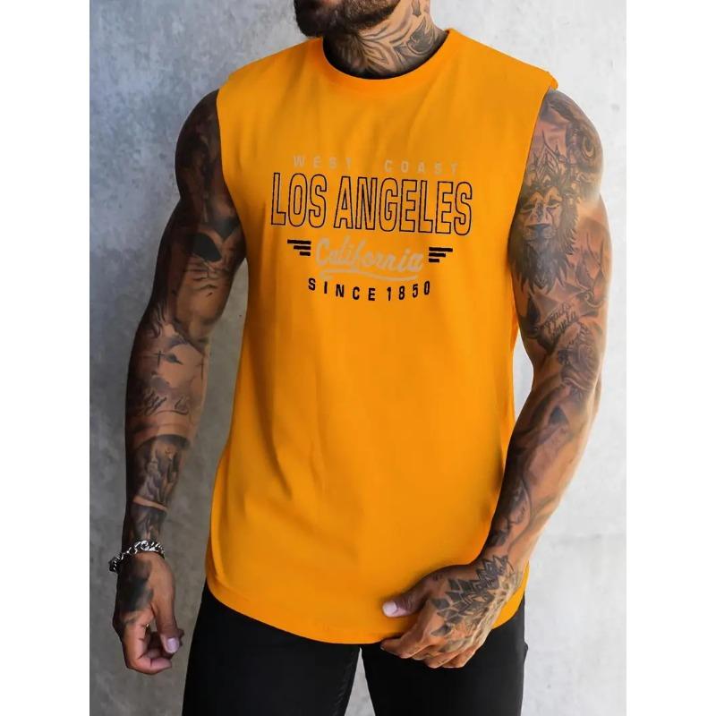Men's Vest Letter Printed Sleeveless Round Neck T-shirt 3D Three-dimensional Printing Daily Sports Fitness Fashion Design S-5Xl