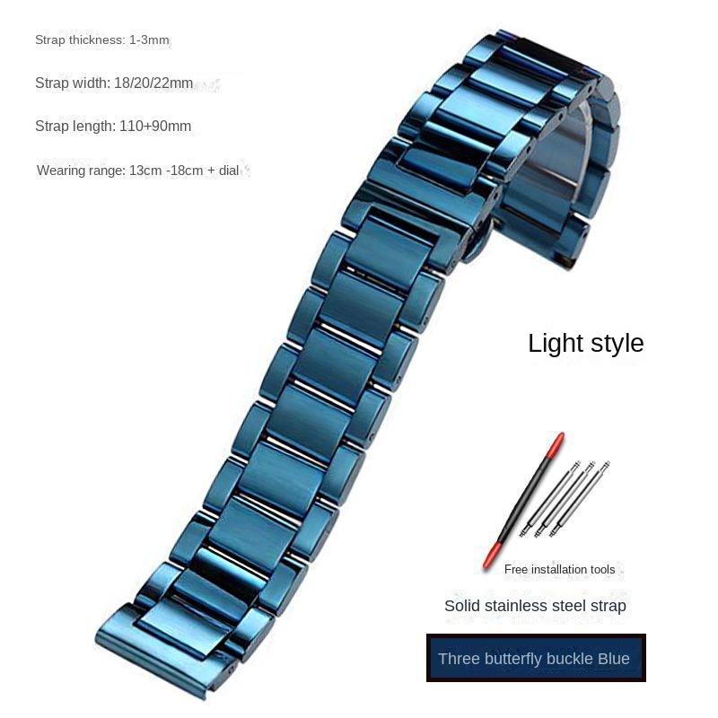 Blue Stainless steel strap substitute Rossini Medal Citizen Armani Longines Blue Cowhide Watch Chain Bracelet 20mm 21mm 22mm