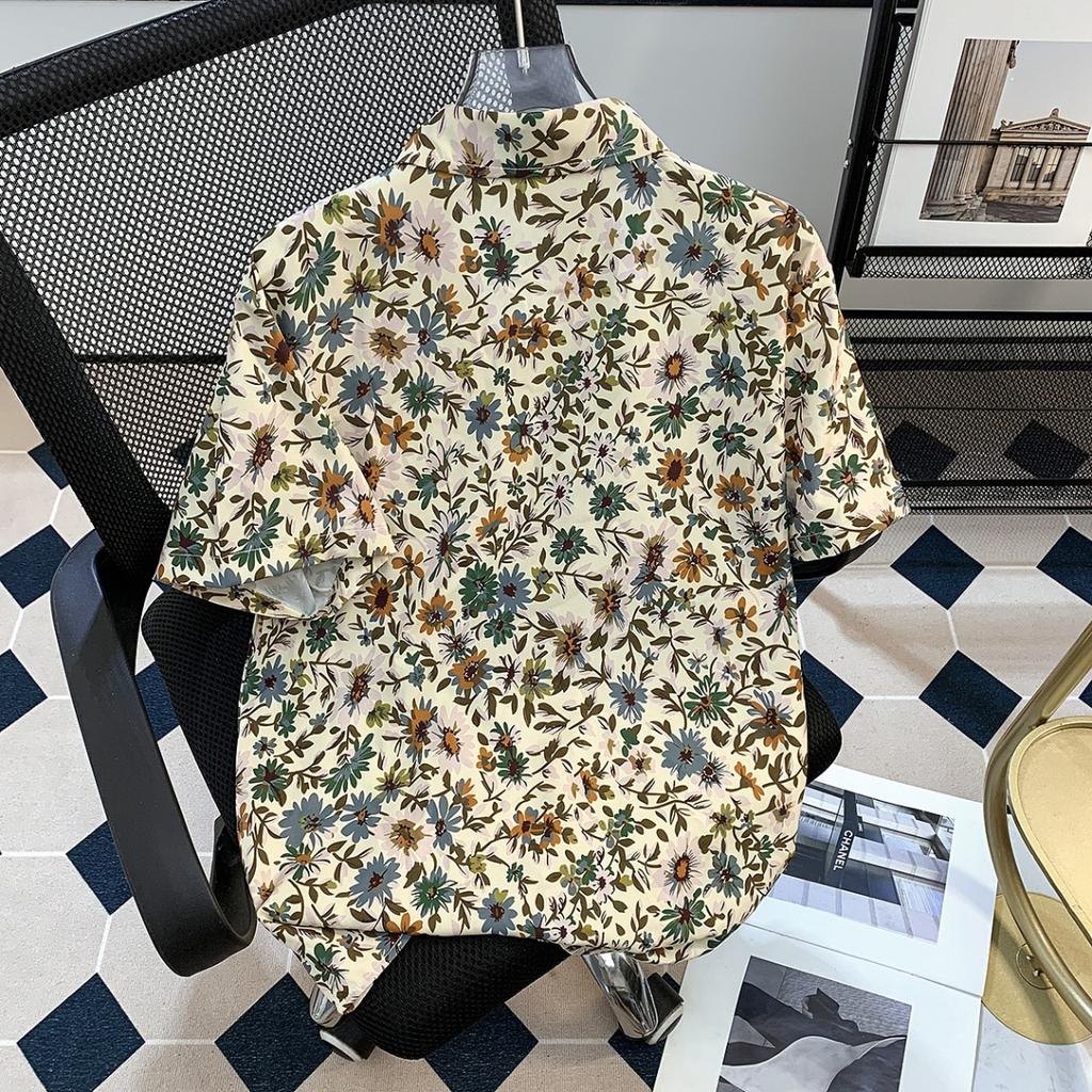 Cuban Collar Thai Beach Floral Shirt Short Sleeve Summer Ice Silk Southeast Asian Clothing Island Vacation Men's Beach Outfit