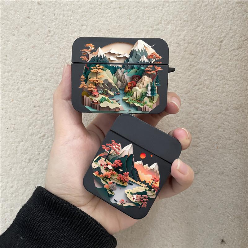 Paper Cute Creative Mountain Print Earphone Case for Airpods 1 2 3 Pro Wireless Headphone Cover for Air Pods Pro2 Accessories