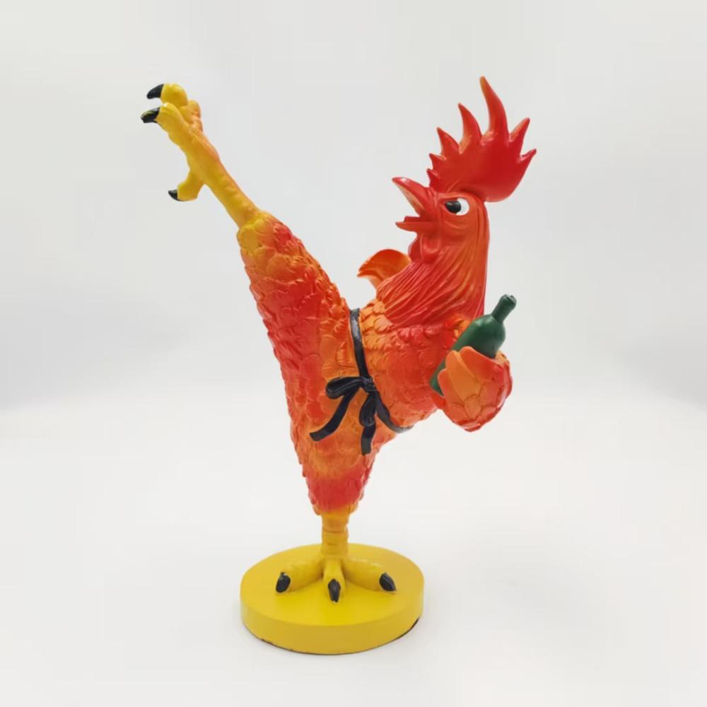 Funny Kung Fu Chicken Statues Resin Decor Living Room Porch Decoration Creative Simulation Sculpture Art Craft Indoor Home Decor