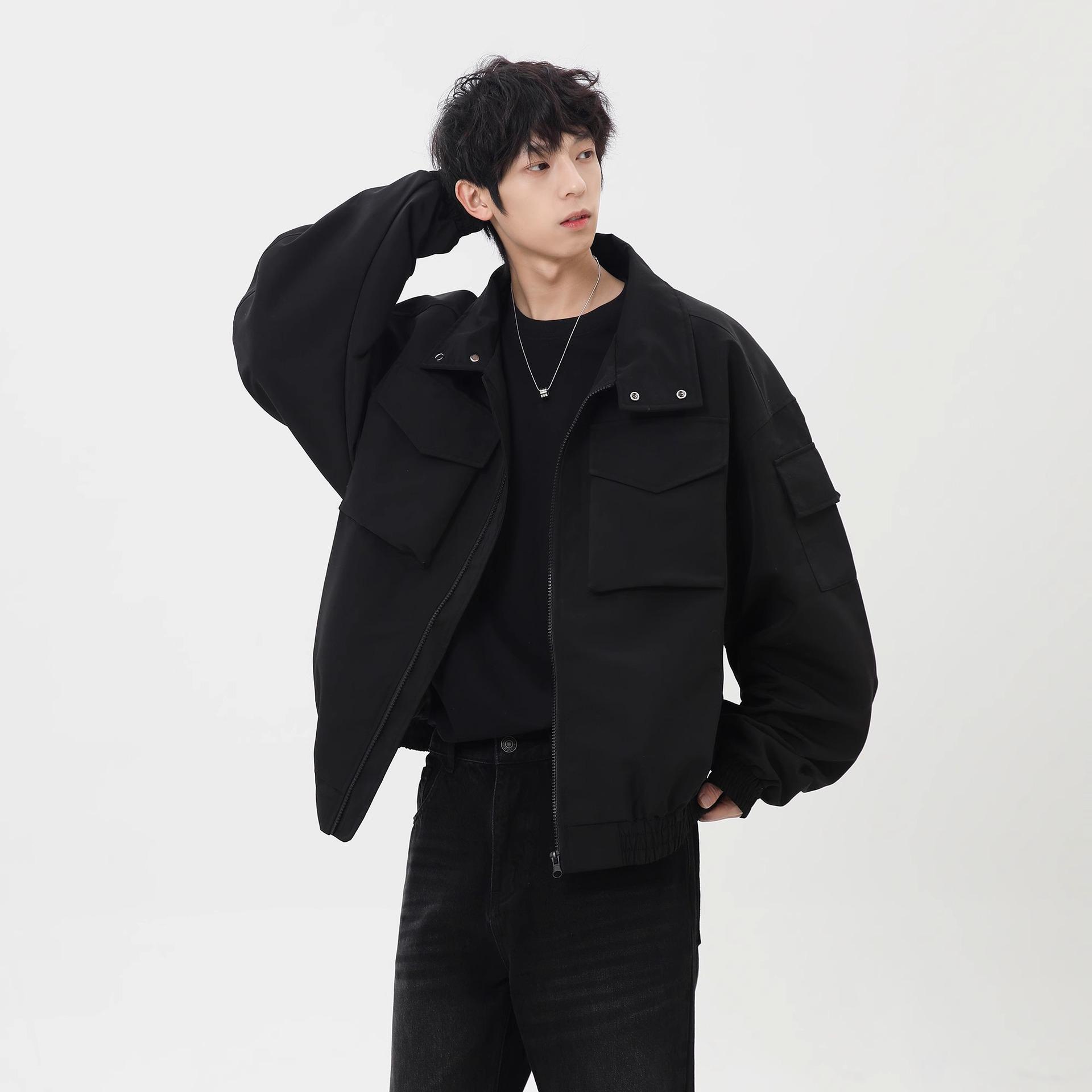 

Мужская американская куртка-бомбер - стиль пилота со стойкой и многокарманным дизайном для весны и осени L зелёный