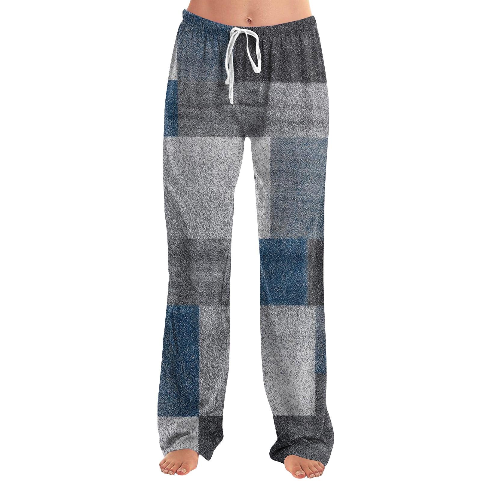 

Женские пижамные штаны, одежда для сна, повседневные брюки с эластичной резинкой на талии, удобные прямые свободные брюки для йоги L синий