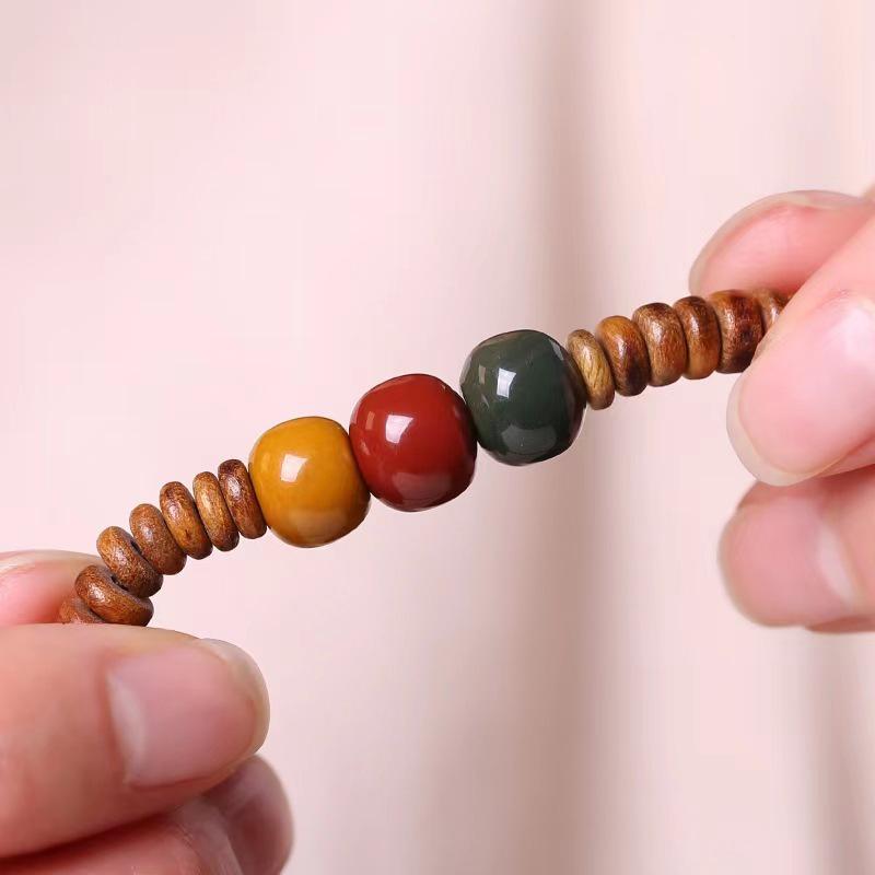 Vintage Green Sandalwood & Alashan Agate Multi-Circle Unisex Bracelet