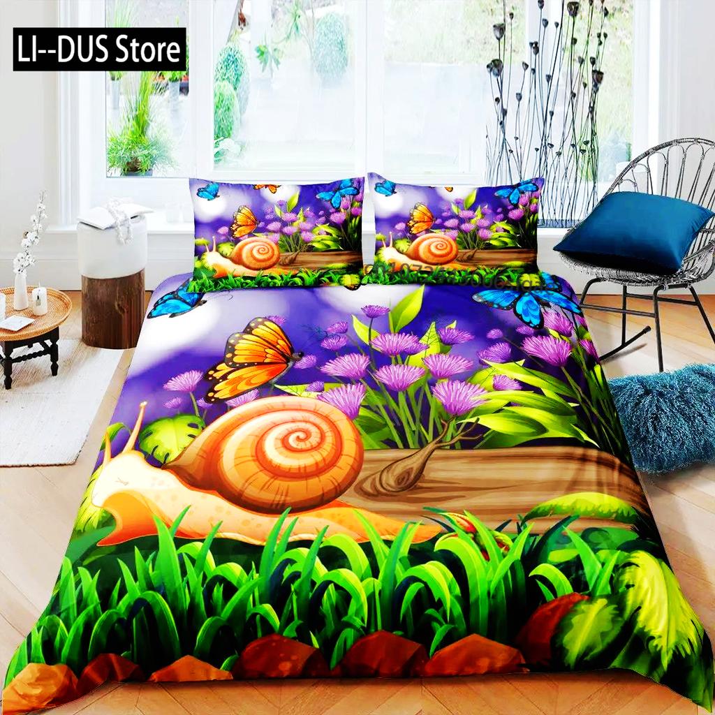 Colourful Snail Duvet Cover Set Cute Kawaii Animal Polyester Bedding Set Comforter Cover King Queen Size For Kids Boys Girls