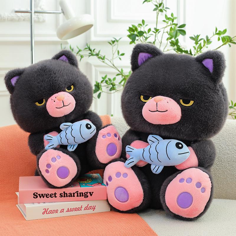 Little Devil Meow Plush Toy Children Sleeping Throw Pillow Gluttonous Fish Cat Ring Exchange Doll