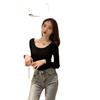 Herbst- und Winterhemden, Herbst- und Winter-Neue Lingerie-Tops zum Ausgehen für Mädchen, lässiges Langarm-T-Shirt mit großem U-Ausschnitt für Damen
