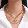 Cross-Border Double Layer Thick Chain Heart Pendant Necklace - European American Creative Openable Heart Clavicle Chain